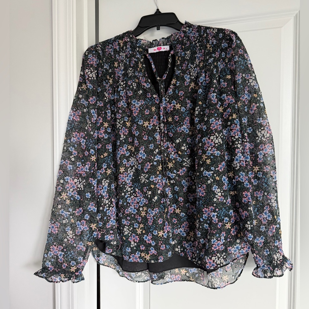 Buddy Love Black Sheer Floral Peasant Blouse